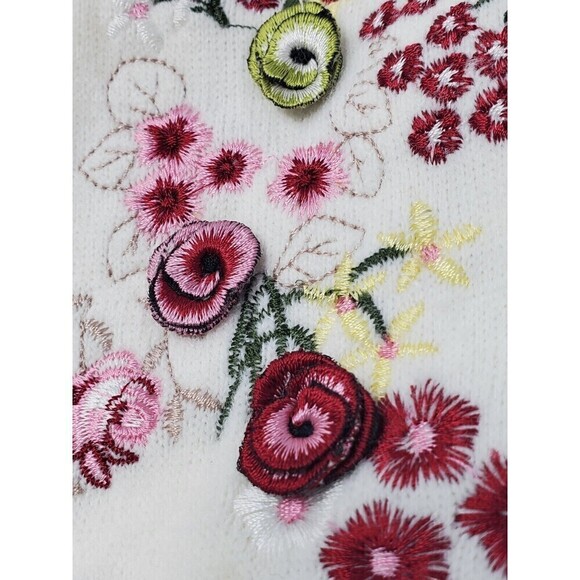 VINTAGE 100% CASHMERE CREAM LONG SCARF PINK FLOWERS EMBROIDERY WOMEN OS - Picture 11 of 12